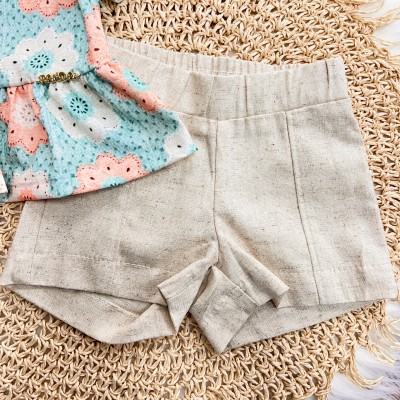 Conj. Blusa Favinho Floral e Short em Linho - Azul